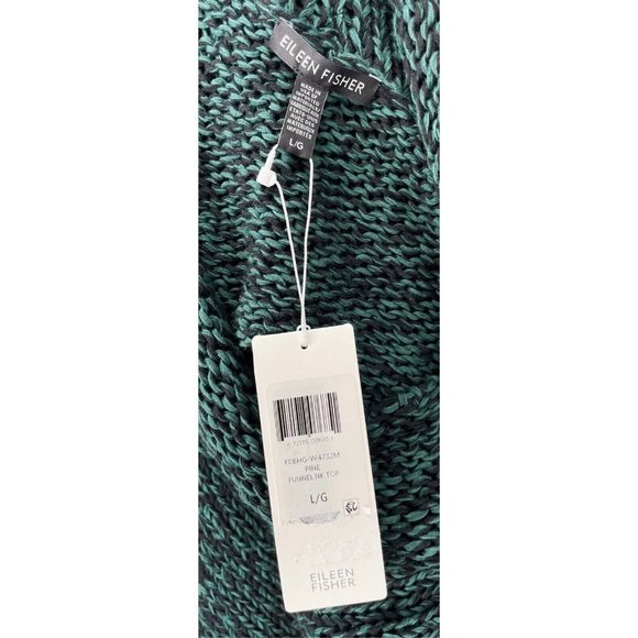 NWT Eileen Fisher Womens Marled Cotton Blend Green Sweater Funnel Neck Pullover - Picture 5 of 5